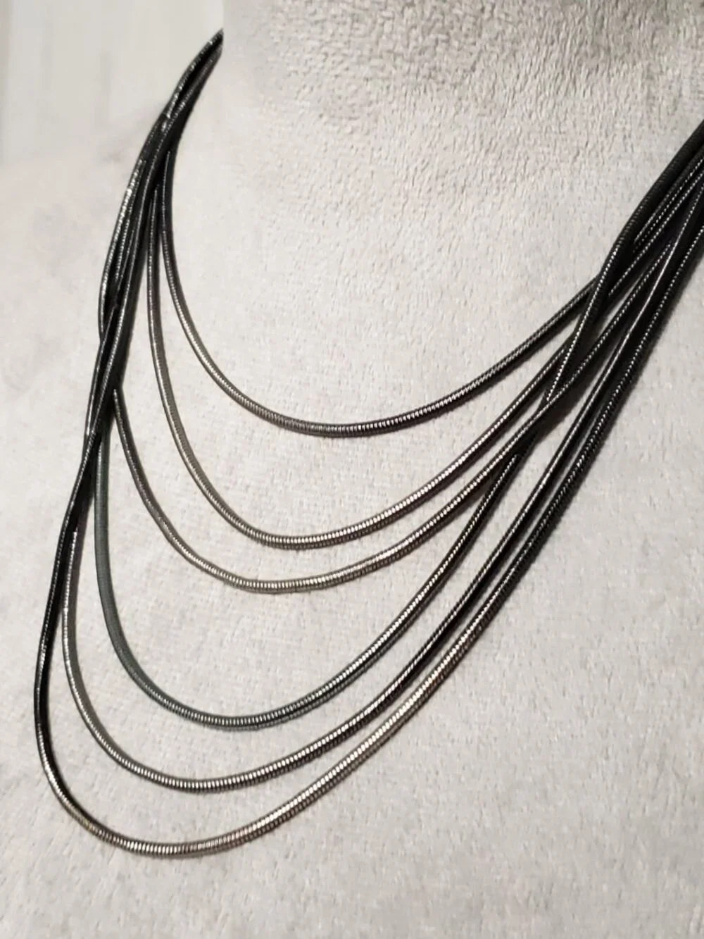 Gunmetal‎ Silver Snake Bib Layered Necklace Multi Strand Office Edgy Minimalist